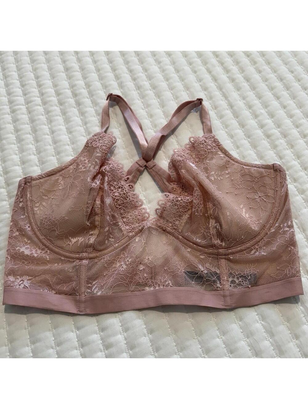 Victoria’s Secret Pink Lace Longline Unlined Plunge Bra 36D Very Sexy Underwire